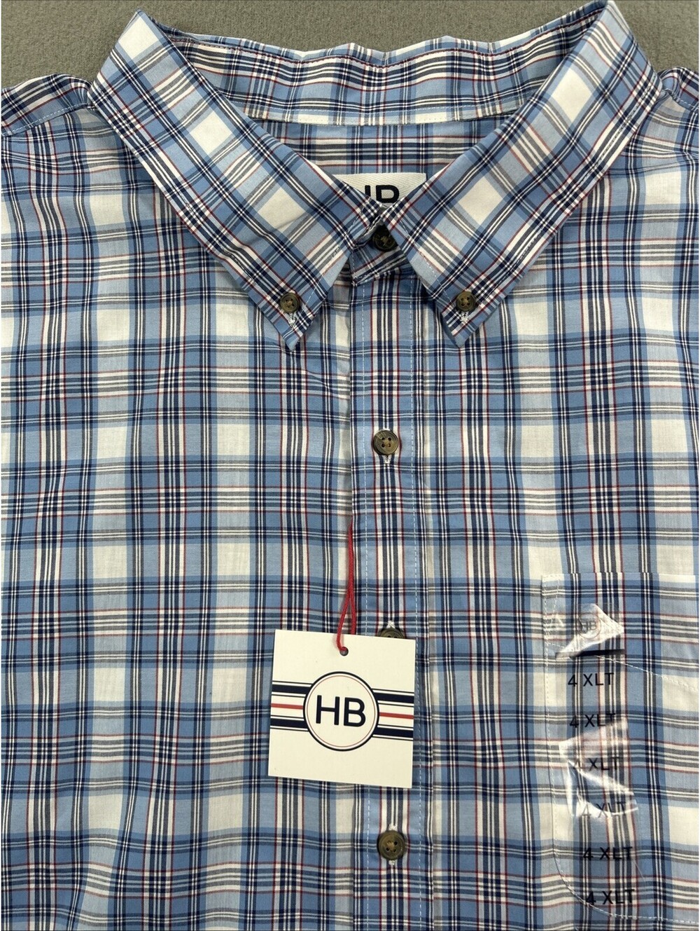 Harbor Bay HB Size 4XL Tall NWT Blue Plaid Long Sleeve Button-Down Shirt Western